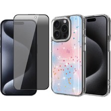 Vendas iPhone 15 Pro Max Kılıf Simli Desenli Parlak Zore Task Kapak + Hayalet Ekran Koruyucu