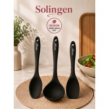 3lü Solingen Silikon Yemek Servis Seti - Çelik Iç Gövdeli Yanmaz Yapışmaz Kepçe Kaşık Seti Renk Seçenekleri