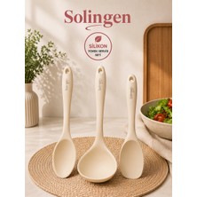 3lü Solingen Silikon Yemek Servis Seti - Çelik Iç Gövdeli Yanmaz Yapışmaz Kepçe Kaşık Seti Renk Seçenekleri