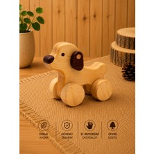 Wooden Motion Doğal Ahşap Mini Köpek – Hareketli Tekerlekli Oyuncak