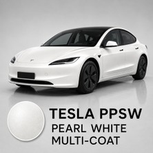 Simatechcolor Tesla Ppsw Pearl Whıte Multı-Coat Uyumlu Çizik Giderici Rötuş Kalemi + Vernik Seti