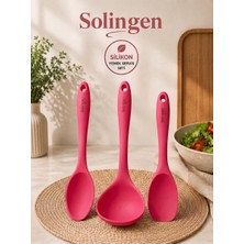 3lü Solingen Silikon Yemek Servis Seti - Çelik Iç Gövdeli Yanmaz Yapışmaz Kepçe Kaşık Seti Renk Seçenekleri