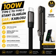 Essager 100W Pd Type-C To Type-C Telefon Standlı Hızlı Şarj ve Data Kablosu 5A E-Marker Örgülü 1metre