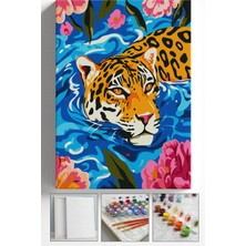 Corvo Sayılarla Boyama Seti Numaralı Tuval Fırça Boya Askı Aparatı Dahil Set 40X50 cm Havuz Leopar