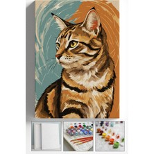 Corvo Sayılarla Boyama Seti Numaralı Tuval Fırça Boya Askı Aparatı Dahil Set 40X50 cm Dik Kulaklı Kedi