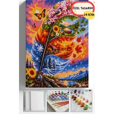 Corvo Sayılarla Boyama Seti Numaralı Tuval Fırça Boya Askı Aparatı Dahil Set 40X50 cm Tüylü Kalem Mevsimler