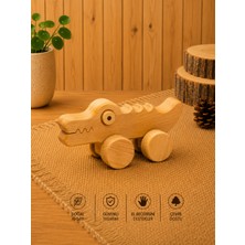 Wooden Motion Doğal Ahşap Timsah – Hareketli Tekerlekli Oyuncak