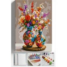 Corvo Sayılarla Boyama Seti Numaralı Tuval Fırça Boya Askı Aparatı Dahil Set 40X50 cm Desenli Iki Çiçek