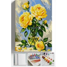 Corvo Sayılarla Boyama Seti Numaralı Tuval Fırça Boya Askı Aparatı Dahil Set 40X50 cm Vazoda Sarı Güller
