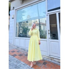 Riella Butik Gömlek Yakalı Tesettür Elbise-Sarı