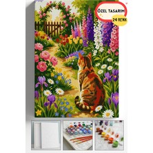 Corvo Sayılarla Boyama Seti Numaralı Tuval Fırça Boya Askı Aparatı Dahil Set 40X50 cm Çiçek Bahçesi Kedi
