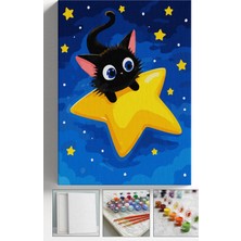 Corvo Sayılarla Boyama Seti Numaralı Tuval Fırça Boya Askı Aparatı Dahil Set 40X50 cm Kuyruklu Yıldız Kedi