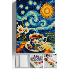 Corvo Sayılarla Boyama Seti Numaralı Tuval Fırça Boya Askı Aparatı Dahil Set 40X50 cm Yıldızlı Gece Kahve