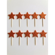 Hediyebigi Yıldız Turuncu Simli Cupcake Kürdanı Doğum Günü Parti ve Pasta Süsü 10 Lu 5cm