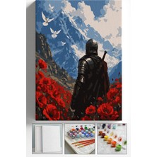 Corvo Sayılarla Boyama Seti Numaralı Tuval Fırça Boya Askı Aparatı Dahil Set 40X50 cm Barış ve Şovalye