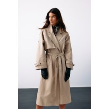 Sateen- Kuşaklı Uzun Trençkot