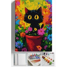 Corvo Sayılarla Boyama Seti Numaralı Tuval Fırça Boya Askı Aparatı Dahil Set 40X50 cm Saksıda Kedi