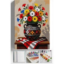 Corvo Sayılarla Boyama Seti Numaralı Tuval Fırça Boya Askı Aparatı Dahil Set 40X50 cm - Çömlek Çiçek