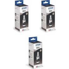 Epson T664 L300 3'lü Siyah Orjinal Mürekkep Kartuşu 70ML.*3  RDV198