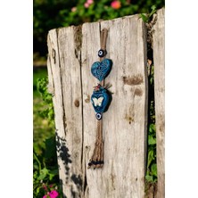 Revard Home Nazar Boncuklu Seramik Sevgi Dolu Kalp ve Kelebek Desenli Saksılı Dekoratif Duvar Dekoru 9X45 cm