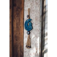 Revard Home Nazar Boncuklu Seramik Ay ve Sevimli Kedi Figürlü Püsküllü El Yapımı Dekoratif Duvar Süsü 11X42 cm