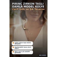 45 cm Pirinç Gold Renk Zirkon Taşlı Damla Model Kadın Kolye - Tek Parça Takı BX-313633