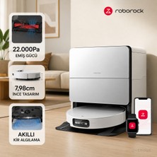 Roborock Kendi Kendini Temizleyen Istasyonlu Ultra Ince Robot Süpürge 22.000 Pa Güç Halı Tanıma Özelliği Saç Dolaşma Önleyici Fırça ve Sıcak Su ile Paspas Yıkama