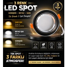 Efe Elektrik 3 Renk LED Spot Armatür Siyah Gövde Gümüş Çerçeve Gömme Tavan Spot – Günışığı Beyaz Sarı