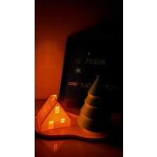 Nadar Studio Kış Evi Tealight Mumluk  3 Parça Ağaç Ev ve Tabanlık / Tealight Hediyeli