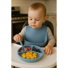 For Kids Bebek Silikon Vakumlu Mama Tabağı Kaşık Önlük Seti