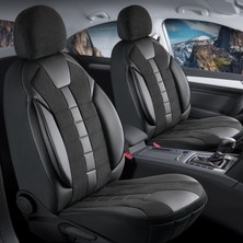 Auto Good Store Citroen C1 Uyumlu Lüx Deri Detaylı Keten Oto Koltuk Kılıfı Ön Arka Takım Vista Serisi Dark Siyah