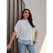 Esra Helvacı Etek Ucu Dantelli Triko Bluz