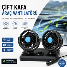 farissu Çift Başlıklı 360° Dönebilen Araç Içi Vantilatör – 12V/24V Uyumlu Sessiz Çakmaklık Fanı (2 Kademeli)