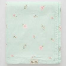Caline Baby 2 Katlı %100 Pamuk Müslin Bezi | 120x120 cm | Yeşil & Çiçek Baskılı | Yenidoğan & Bebek Battaniyesi
