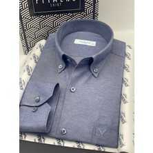 Fitmens Klasik Uzun Kol Pamuklu Yaka Düğmeli Hediye Kutulu Kolay Ütülenebilir Erkek Gömlek FS-003897 - İndigo