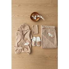 Bambik Concon Organic 0-3 Ay Organik Pamuk Bebek Bornoz Seti - 4 Parça Bebek Banyo Seti