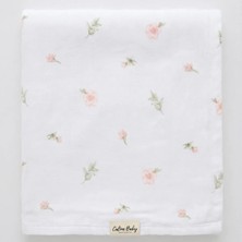 Caline Baby 2 Katlı %100 Pamuk Müslin Bezi | 120x120 cm | Beyaz & Çiçek Baskılı | Yenidoğan & Bebek Battaniyesi