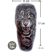 Trakya Tattoo 1-2 Hafta Kalıcı Yarım Kol Kaplan Saat Geçici Dövme FF-174