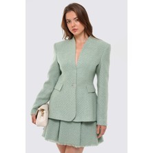 Thalure Kadın Mint Yeşili Yakasız Tüvit Blazer