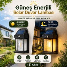 Nzb Solar Güneş Enerjili LED Duvar Lambası Hareket Sensörlü 3 Modlu 3000K Sarı Işık Bahçe Aydınlat Aplik