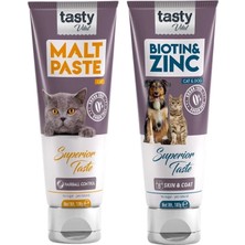 Tasty Vital Kedi Malt Paste Tüy Yumağı Önleyici 100 gr ve Biotin Çinko Deri Tüy Destekleyici 100 gr