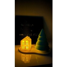 Nadar Studio Kış Evi Tealight Mumluk  3 Parça Ağaç Ev ve Tabanlık / Tealight Hediyeli
