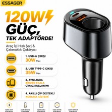 Essager 120W Araç Şarj Cihazı Çakmaklık Çoğaltıcı Type-C USB Pd Hızlı Şarj 12-24V Pd3.0 Qc3.0 Pd Hızlı Şarj
