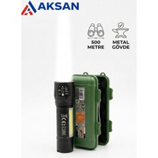 Cata CT-8024 5W Type-C Şarjlı LED El Feneri Zoomlu Yan Cob Işıklı Taktik Metal Fener Kutulu