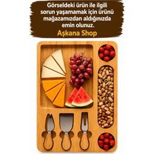 Aşkana Ahşap Peynir Servis Tabağı 3+1 Bölmeli – 3’lü Peynir Bıçağı Seti Şarküteri Sunum Tahtası-Model2