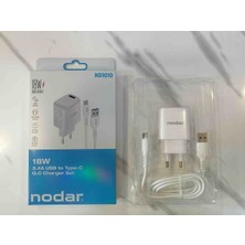 Nodar ND1010 18W 3.4A Quick Charge USB To Type-C Hızlı Şarj Cihazı ve 1 Metre Kablo Seti - Beyaz