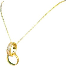 Goog Design Taşlı Ikili Yüzük Figürlü Gold Kolye – Kararmaz Çelik, Anlamlı ve Şık Tasarım