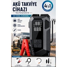 Exenar Araç Akü Takviye Cihazı Hava Kompresörü 4'ü1 Arada Şarjlı Marş Basma Jump Starter Powerbank 18000MAH