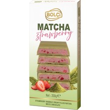 Bolçi Çilek Granül Krema Dolgulu Matchalı Beyaz Çikolata 200 gr