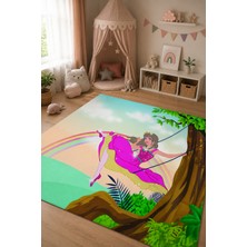 Saraz Halı Gökkuşağı Prensesi Desenli Baskı Şönil Kilim Kaymaz Taban Yıkanabilir Kız Çocuk Odası Halısı 11